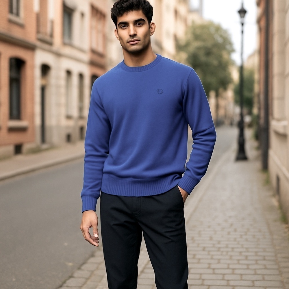 NEW Chaps Men's Classic Fit Crew Neck 100% Cotton Sweater Royal Size: Large